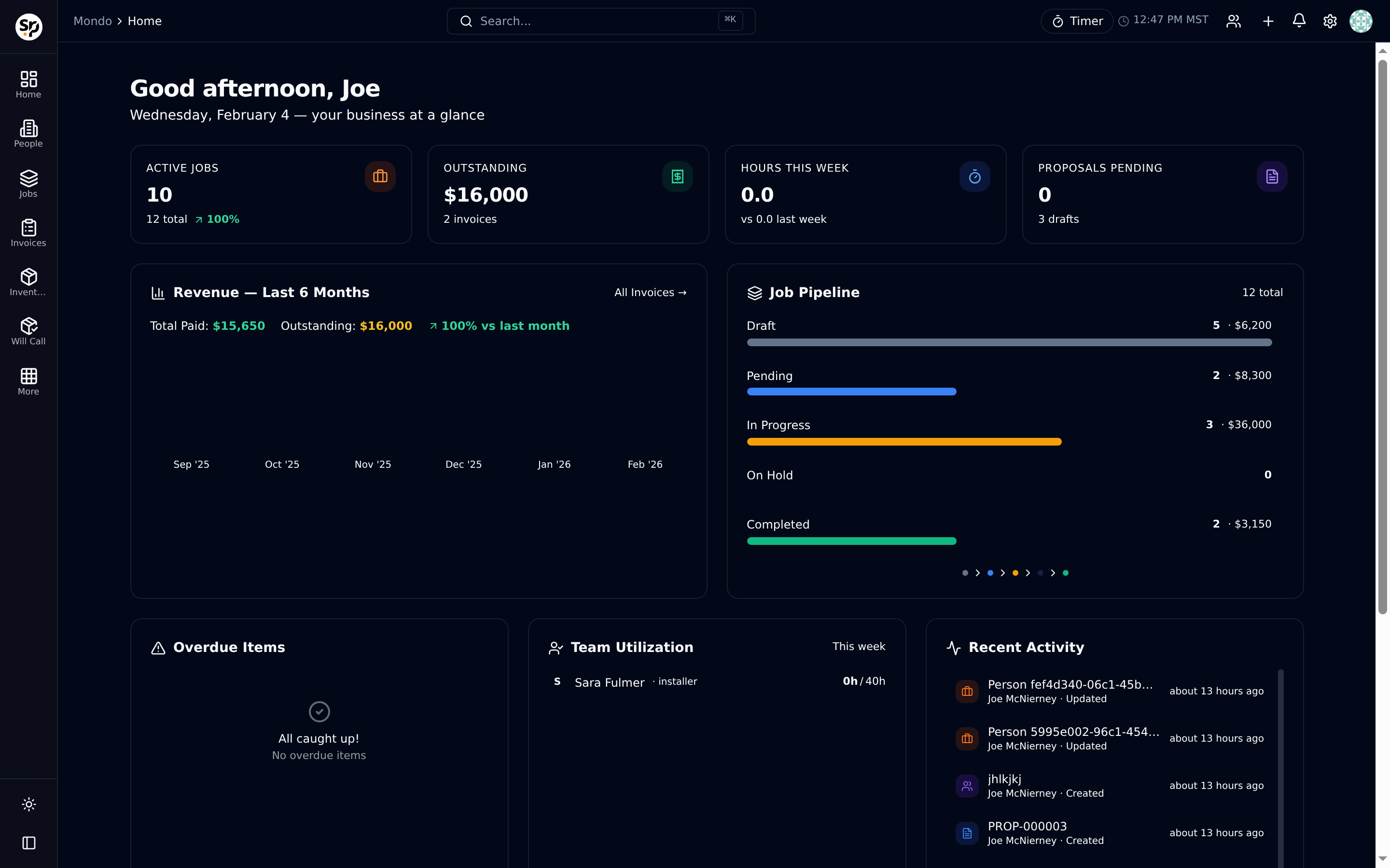 SignPro dashboard showing job management, production board, and business analytics for sign shops